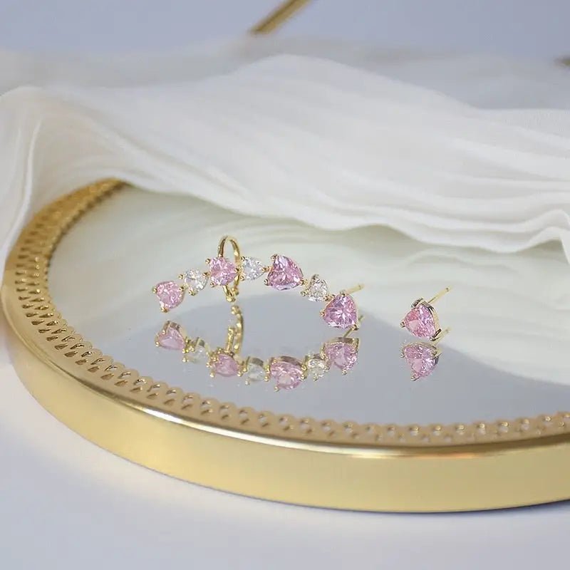 Pink and White Heart Rhinestone Ear Cuff for Elegant Style - Cosparty