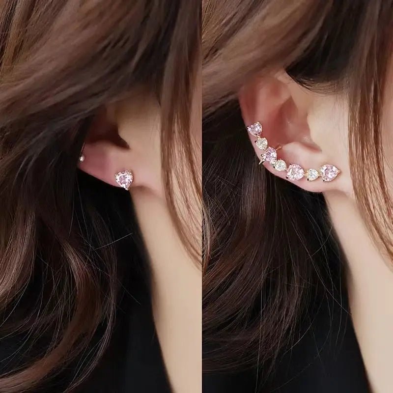 Pink and White Heart Rhinestone Ear Cuff for Elegant Style - Cosparty
