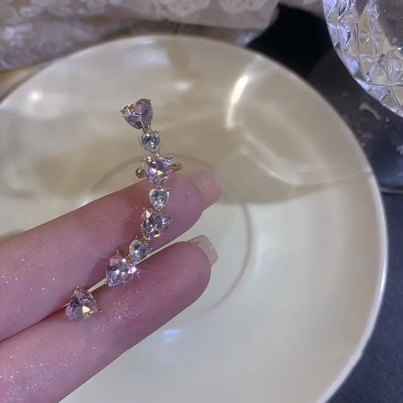 Pink and White Heart Rhinestone Ear Cuff for Elegant Style - Cosparty