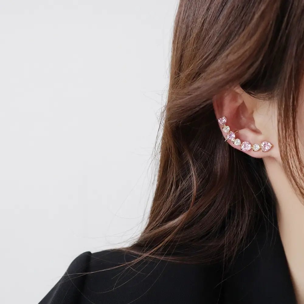 Pink and White Heart Rhinestone Ear Cuff for Elegant Style - Cosparty