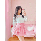 Pink and White Lace - Up Corset Tennis Skirt with Ribbons - Cosparty