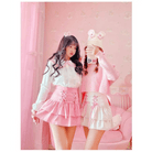 Pink and White Lace - Up Corset Tennis Skirt with Ribbons - Cosparty