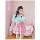 Pink and White Lace - Up Corset Tennis Skirt with Ribbons - Cosparty