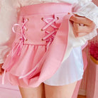 Pink and White Lace - Up Corset Tennis Skirt with Ribbons - Cosparty