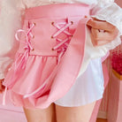 Pink and White Lace-Up Corset Tennis Skirt with Ribbons - skirt