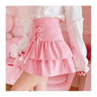 Pink and White Lace - Up Corset Tennis Skirt with Ribbons - Cosparty