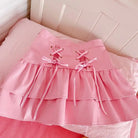 Pink and White Lace-Up Corset Tennis Skirt with Ribbons - skirt