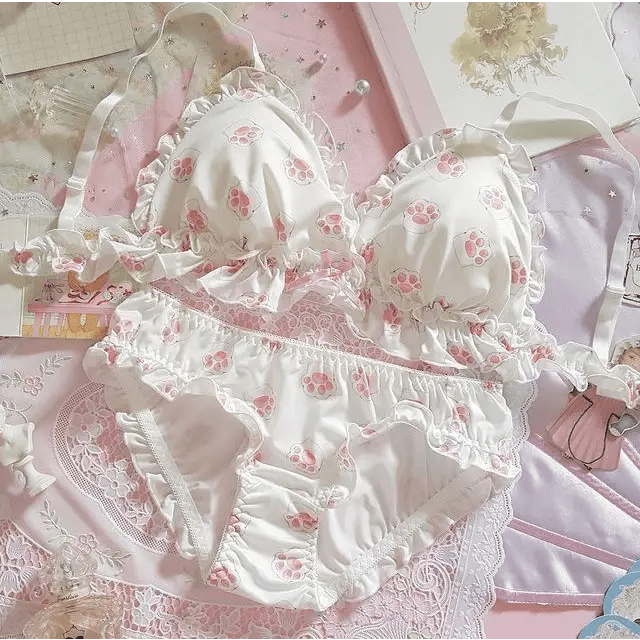 Pink and White Paw Lingerie Set for Kawaii Fashion Lovers - Cosparty
