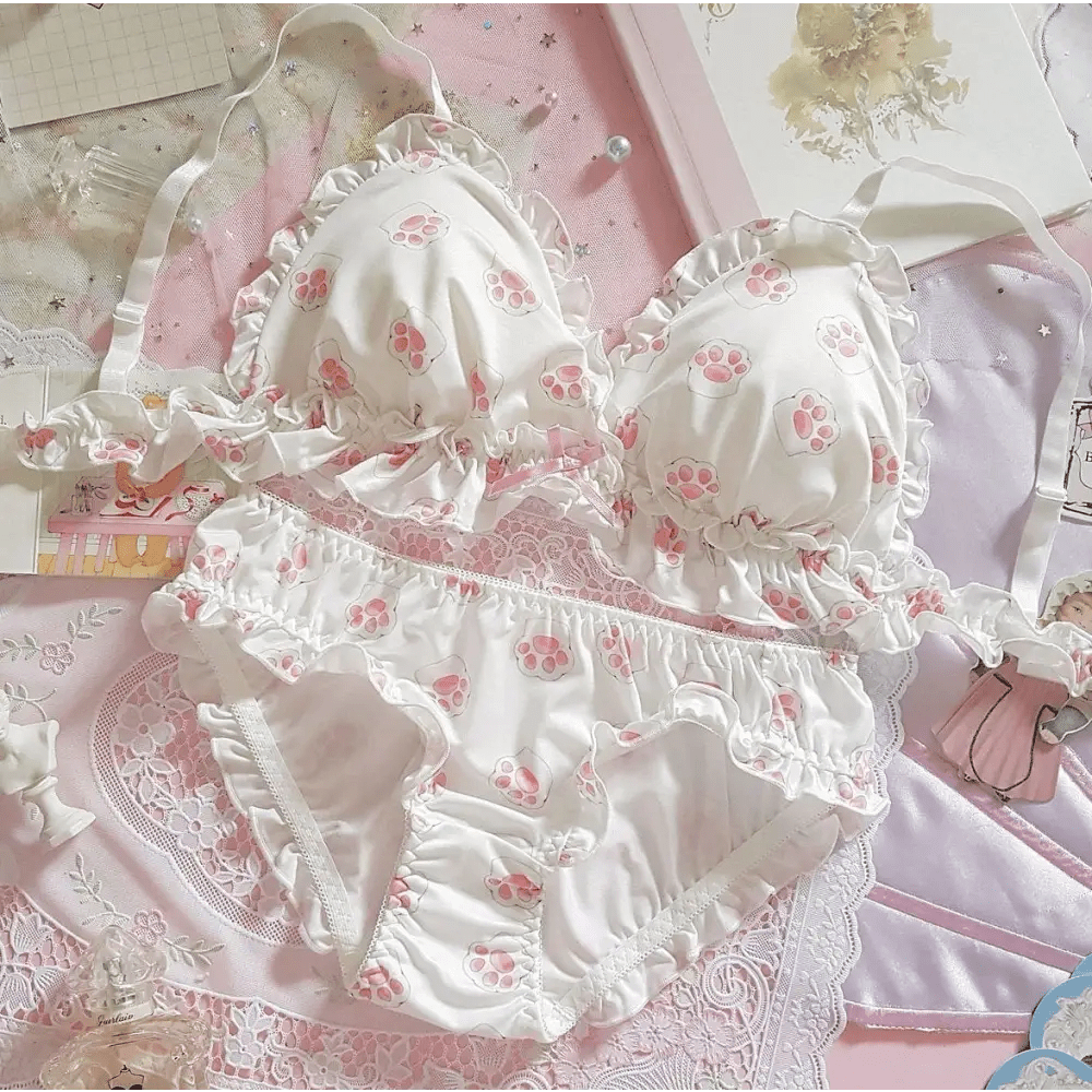 Pink and White Paw Lingerie Set for Kawaii Fashion Lovers - Cosparty
