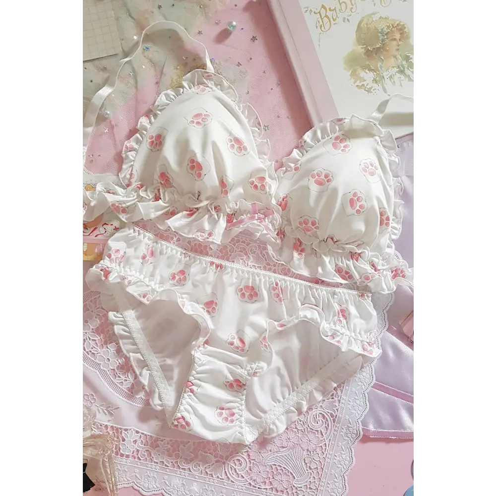 Pink and White Paw Lingerie Set for Kawaii Fashion Lovers - underwear