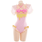 Pink and Yellow Milkshake Plaid Adult Onesie and Swimsuit 33 - 34 84 - 87 - Cosparty