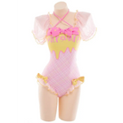 Pink and Yellow Milkshake Plaid Adult Onesie and Swimsuit 33-34 84-87 - onesie