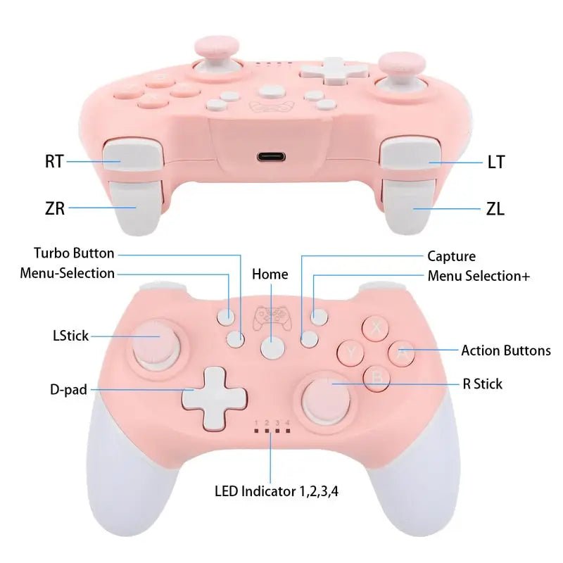 Pink Bluetooth Game Controller for Kawaii Gamer Girls and Streamers - Cosparty
