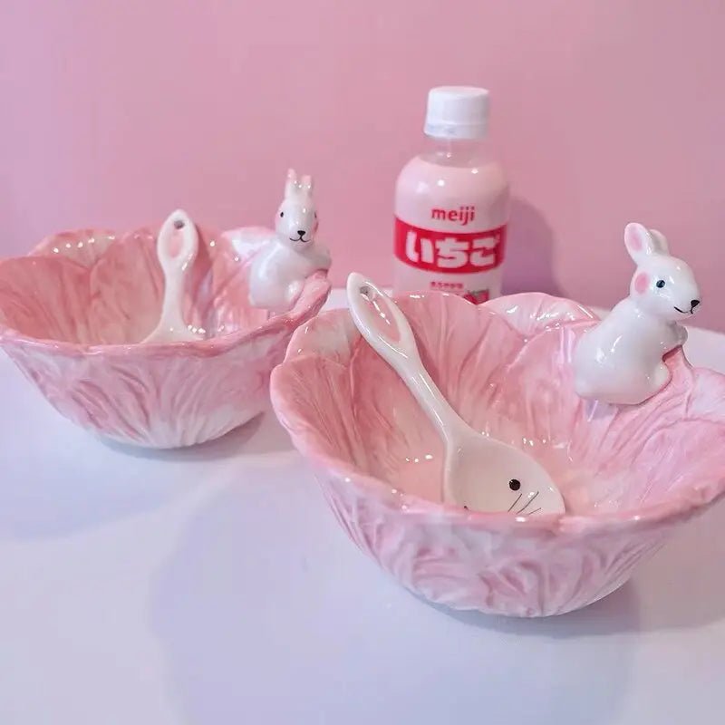 Pink Bunny Bowl in Lotus Design for a Magical Breakfast Experience - Cosparty