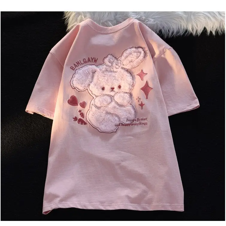 Pink Bunny Fluffy Tee for a Playful and Adorable Look - shirt