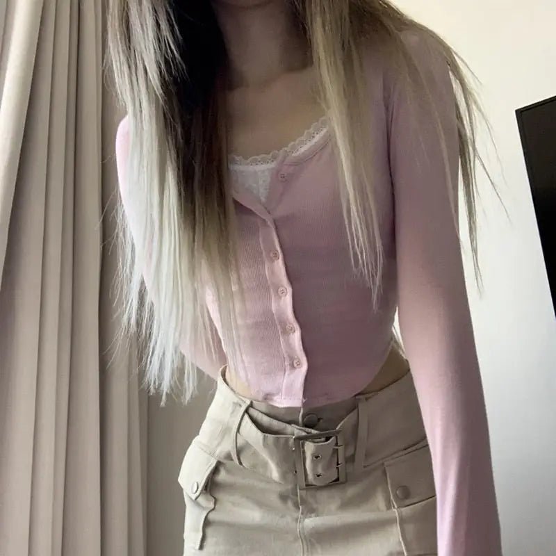 Pink Button Up Lace Cardigan for Fairy Charm Wardrobe - Cosparty