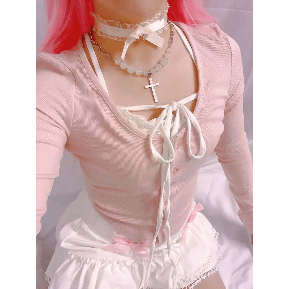 Pink Button Up Lace Cardigan for Fairy Charm Wardrobe - Cosparty