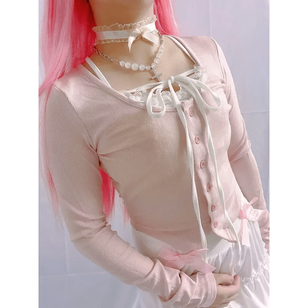 Pink Button Up Lace Cardigan for Fairy Charm Wardrobe - Cosparty