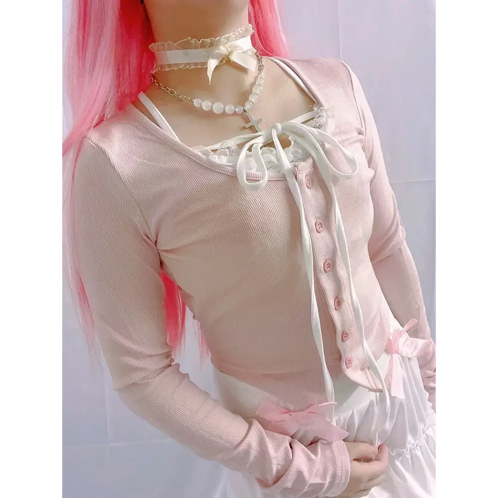 Pink Button Up Lace Cardigan for Fairy Charm Wardrobe - shirt