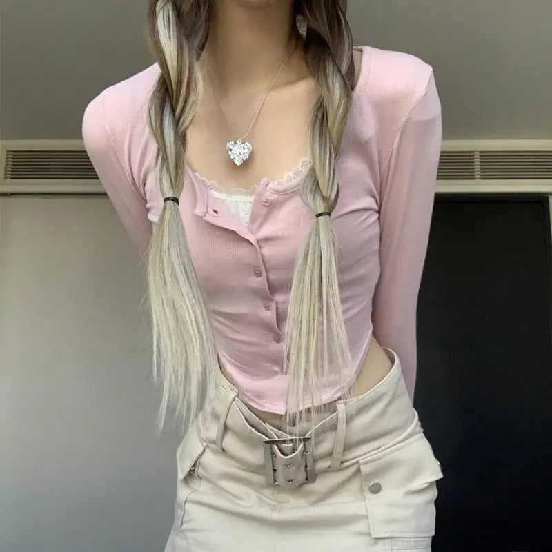 Pink Button Up Lace Cardigan for Fairy Charm Wardrobe - shirt