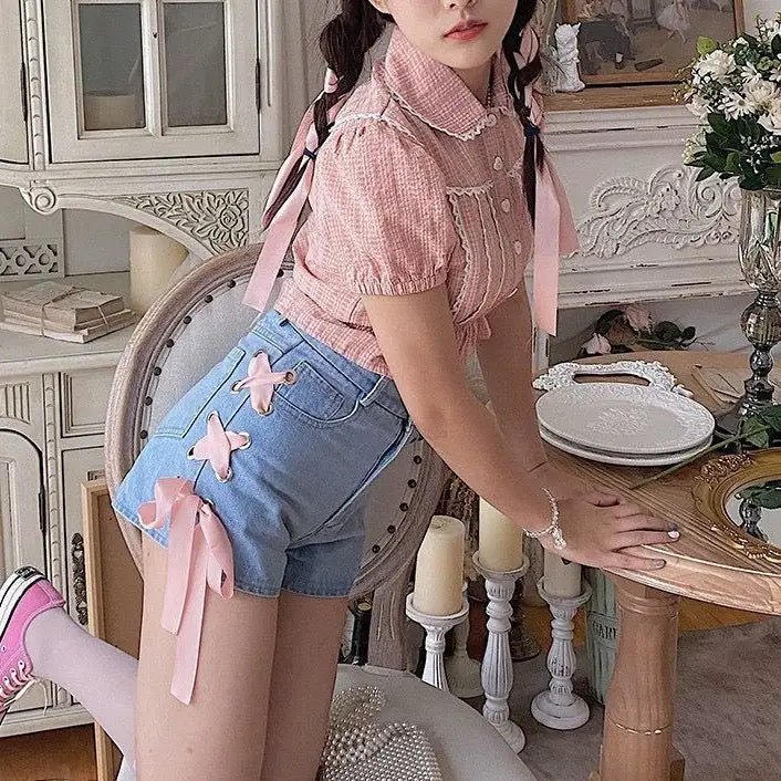 Pink Corset Lace Up Shorts for a Girly Summer Look - Cosparty