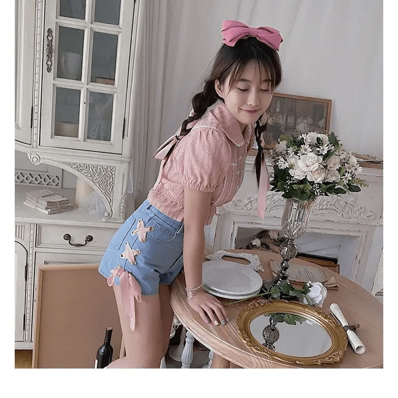 Pink Corset Lace Up Shorts for a Girly Summer Look - Cosparty