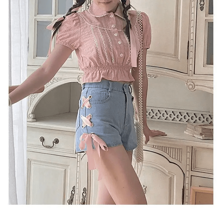 Pink Corset Lace Up Shorts for a Girly Summer Look - Cosparty