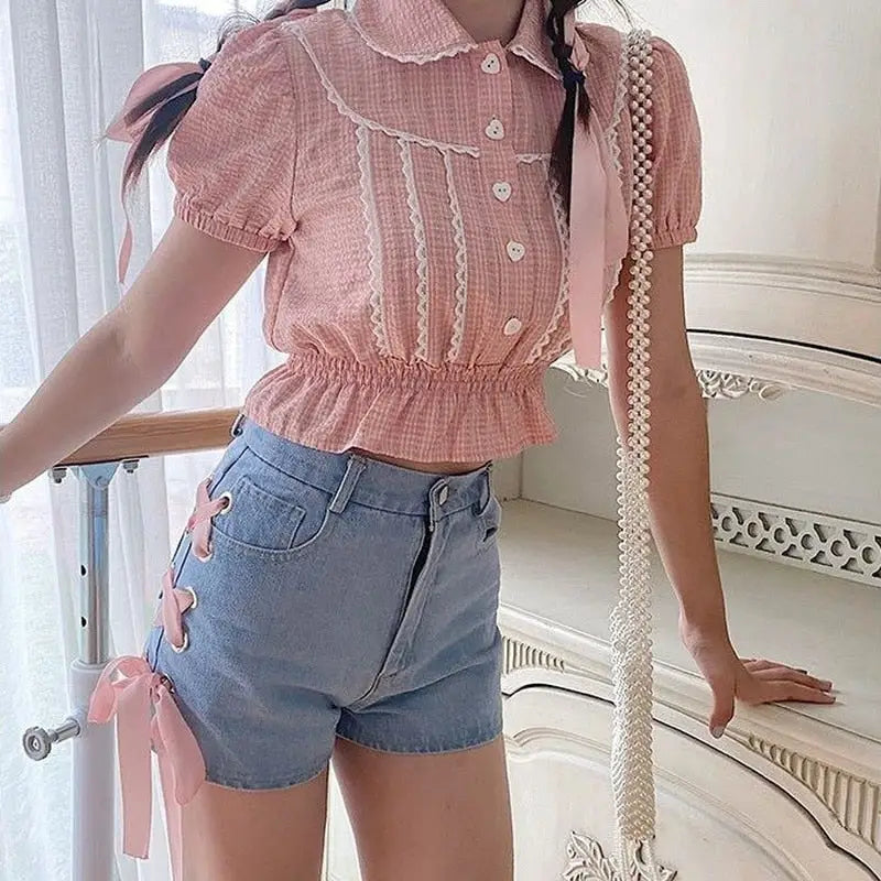 Pink Corset Lace Up Shorts for a Girly Summer Look - Shorts