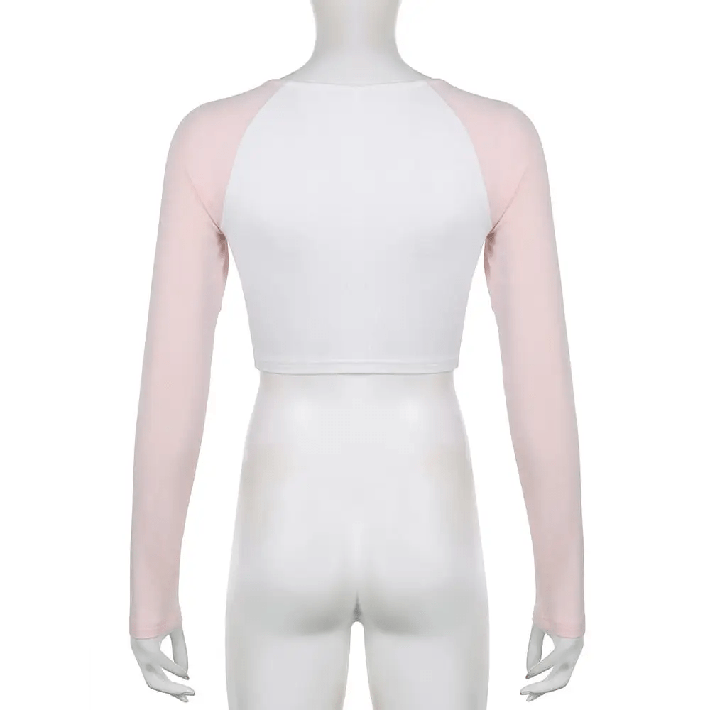 Pink Kitten Long Sleeve Crop Top for Angelcore and Fairycore Styles - Cosparty