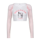 Pink Kitten Long Sleeve Crop Top for Angelcore and Fairycore Styles - shirt