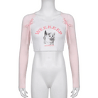 Pink Kitten Long Sleeve Crop Top for Angelcore and Fairycore Styles - Cosparty