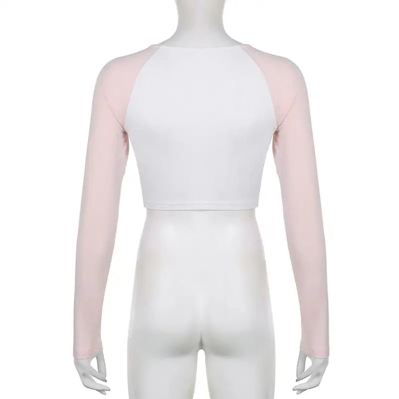 Pink Kitten Long Sleeve Crop Top for Angelcore and Fairycore Styles - Cosparty