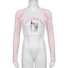 Pink Kitten Long Sleeve Crop Top for Angelcore and Fairycore Styles - shirt