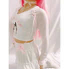 Pink Kitten Long Sleeve Crop Top for Angelcore and Fairycore Styles - Cosparty