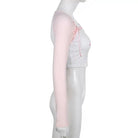 Pink Kitten Long Sleeve Crop Top for Angelcore and Fairycore Styles - Cosparty