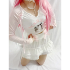 Pink Kitten Long Sleeve Crop Top for Angelcore and Fairycore Styles - shirt