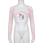 Pink Kitten Long Sleeve Crop Top for Angelcore and Fairycore Styles - Cosparty