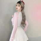 Pink Kitten Long Sleeve Crop Top for Angelcore and Fairycore Styles - Cosparty