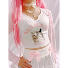 Pink Kitten Long Sleeve Crop Top - coquette, crop tops, dollette, fae, faecore Cosparty