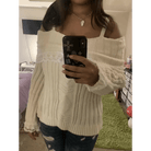 Pink Knit Princess Sweater with Off - the - Shoulder Design and Accents - Cosparty