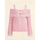 Pink Knit Princess Sweater with Off - the - Shoulder Design and Accents - Cosparty