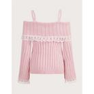 Pink Knit Princess Sweater with Off - the - Shoulder Design and Accents - Cosparty