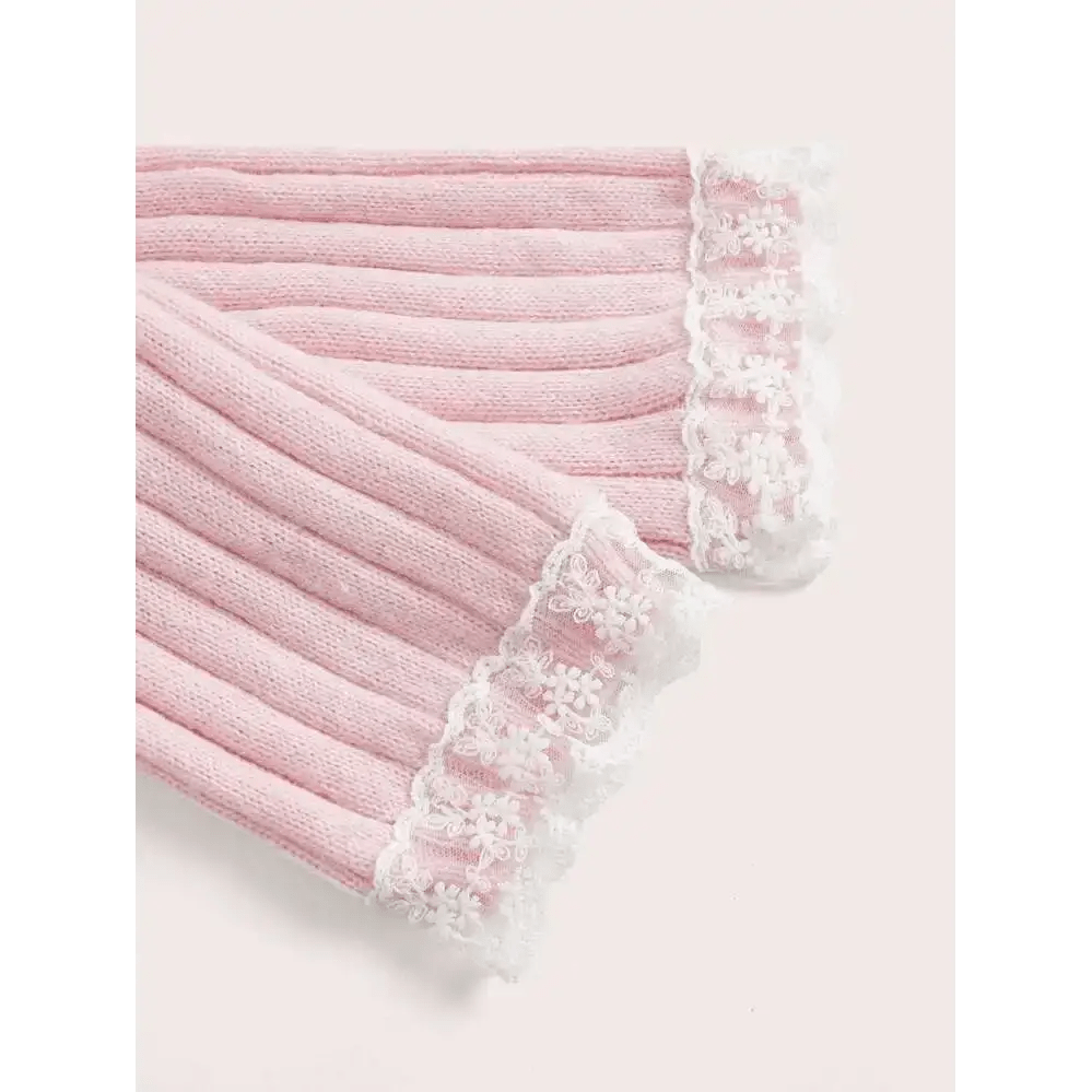 Pink Knit Princess Sweater with Off - the - Shoulder Design and Accents - Cosparty