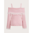 Pink Knit Princess Sweater with Off-the-Shoulder Design and Accents - sweater