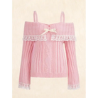 Pink Knit Princess Sweater with Off-the-Shoulder Design and Accents - Pink / S - sweater