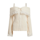 Pink Knit Princess Sweater with Off - the - Shoulder Design and Accents - Cosparty