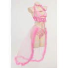 Pink Latex and Fur Harness Lingerie Set for Bold Bedroom Style - lingerie