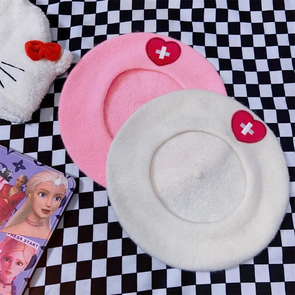 Pink Menhera Nurse Beret for Kawaii Fashion Enthusiasts - Cosparty