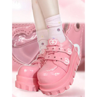 Pink Menhera Platform Shoes with Cross Buckle Closure in Shiny Colors - shoes