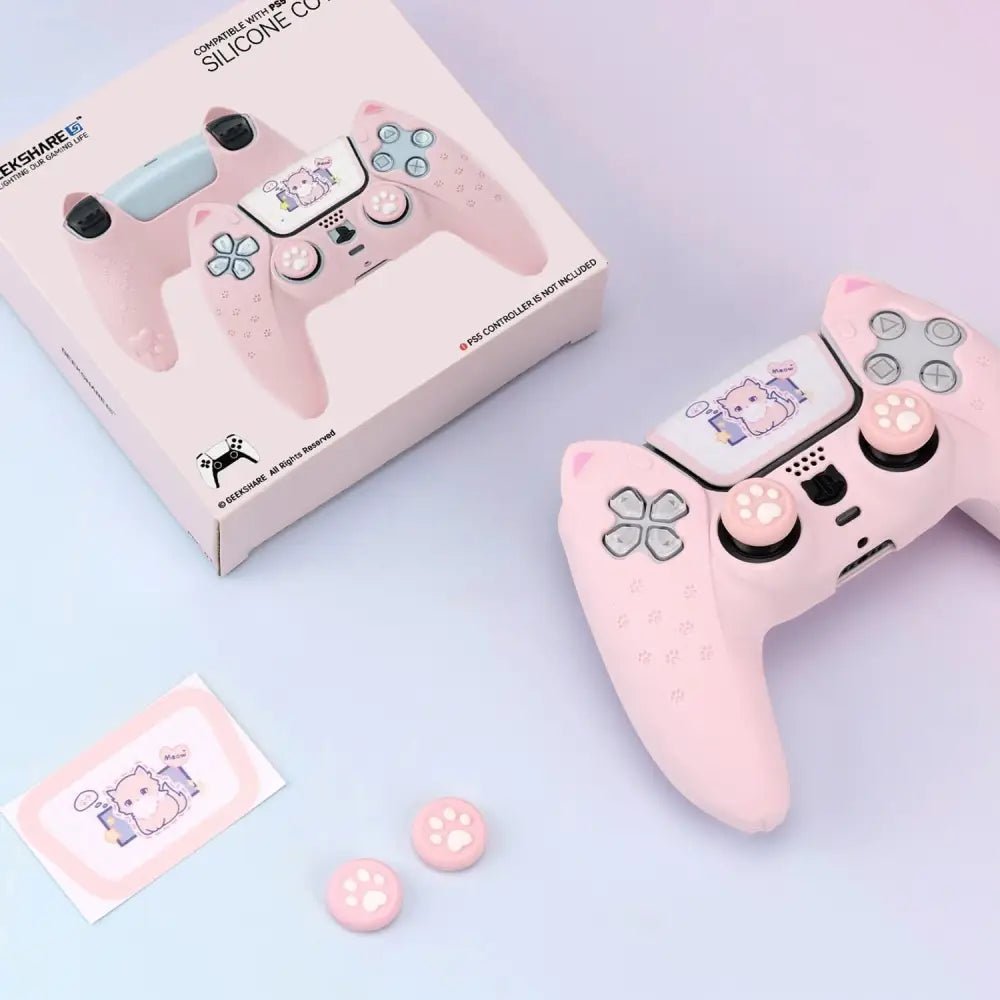 Pink Neko PS5 and Switch Controller Covers for Cute Gaming Style - Cosparty